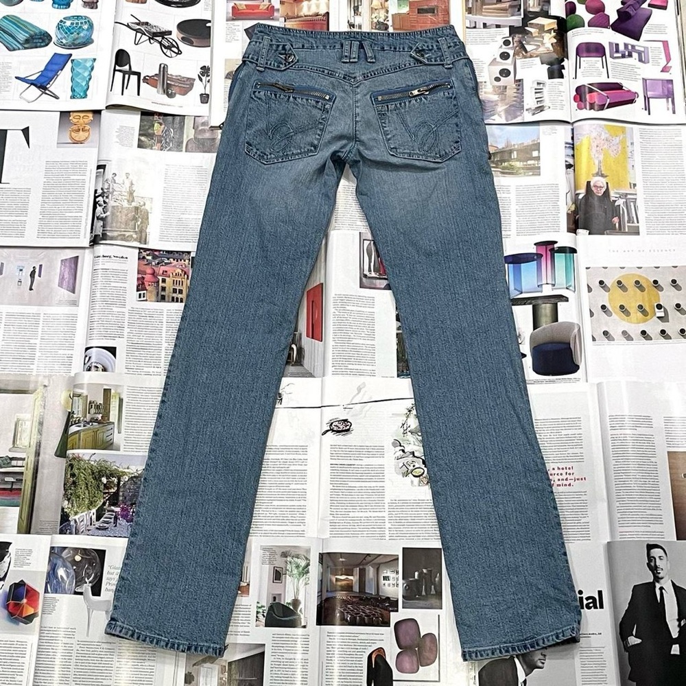 BEBE vintage 2000s low rise medium wash cargo style distressed jeans